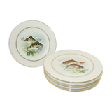 Lot 6 assiettes à poisson anciennes, porcelaine Sofafils