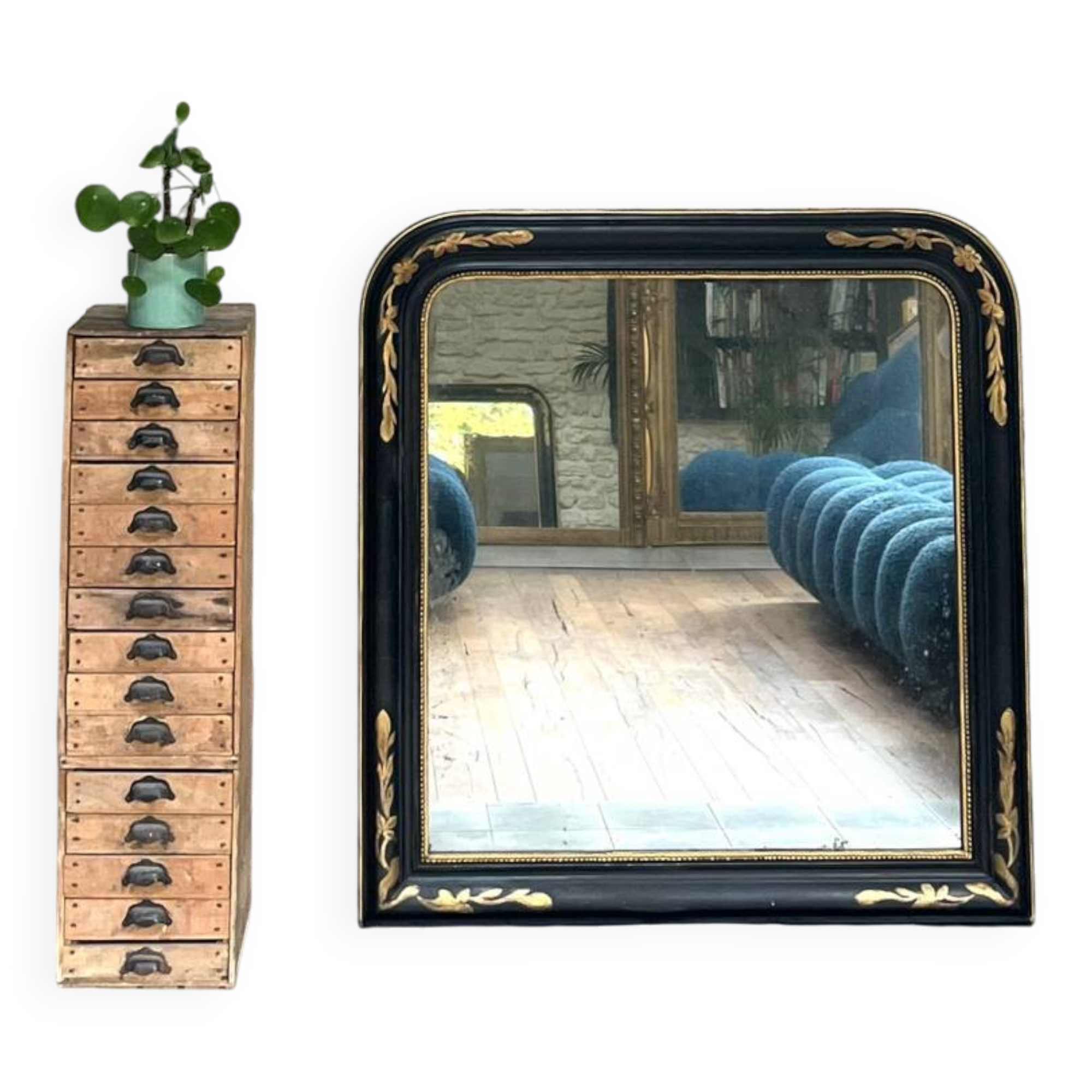 Antique mirror 107/102cm Louis-Philippe beaded from the Napoleonic III era.
