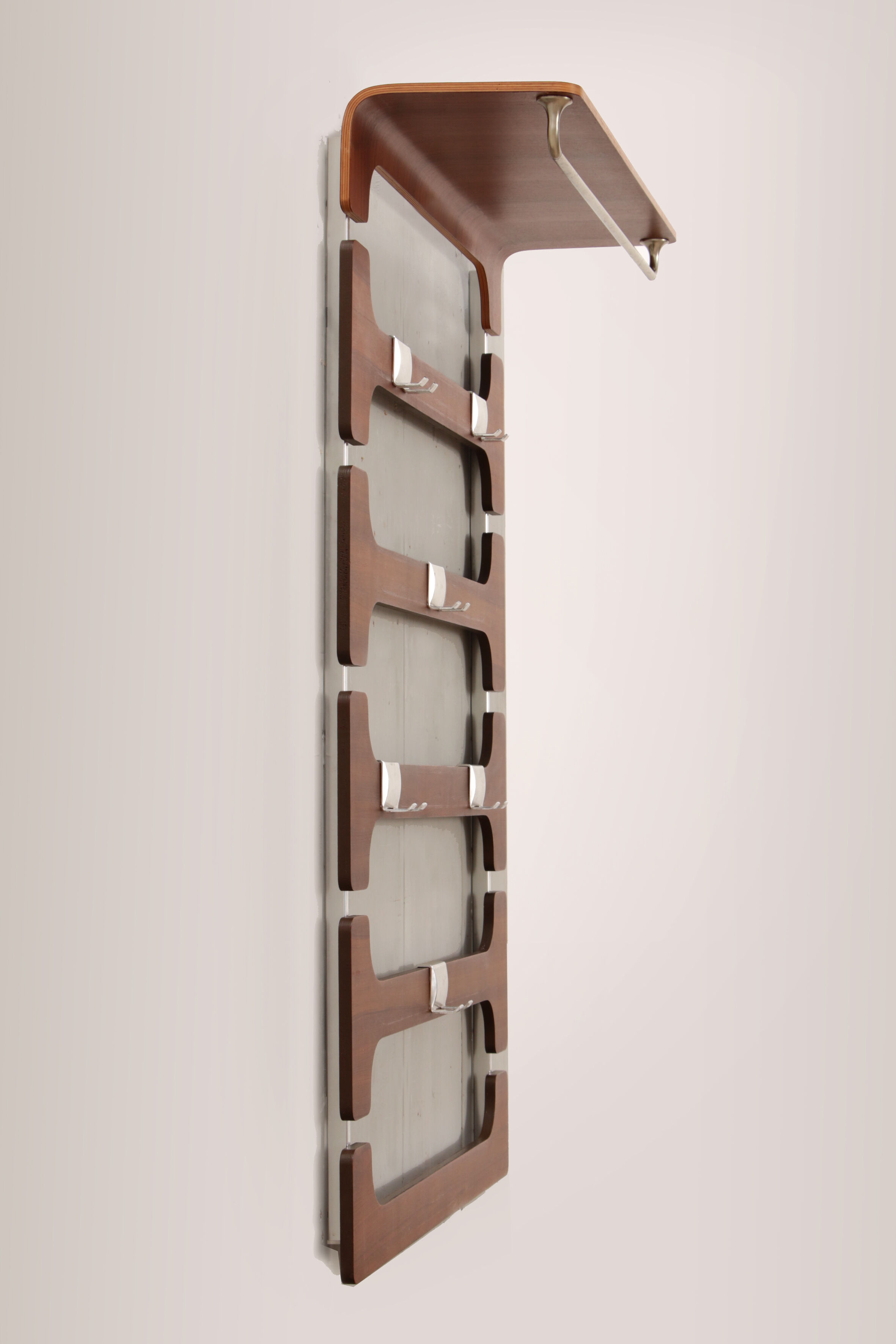 Vintage Wooden wall coat rack with hat shelf, 1960s