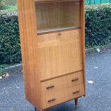 Vintage Scandinavian secretary in lacquered wood with display cabinet and drawers