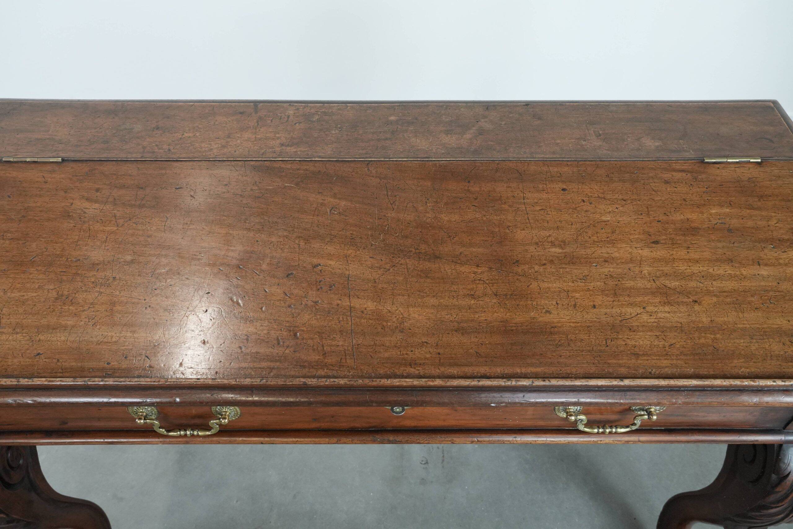 19th century English antique oak wall desk/writing table on wheels