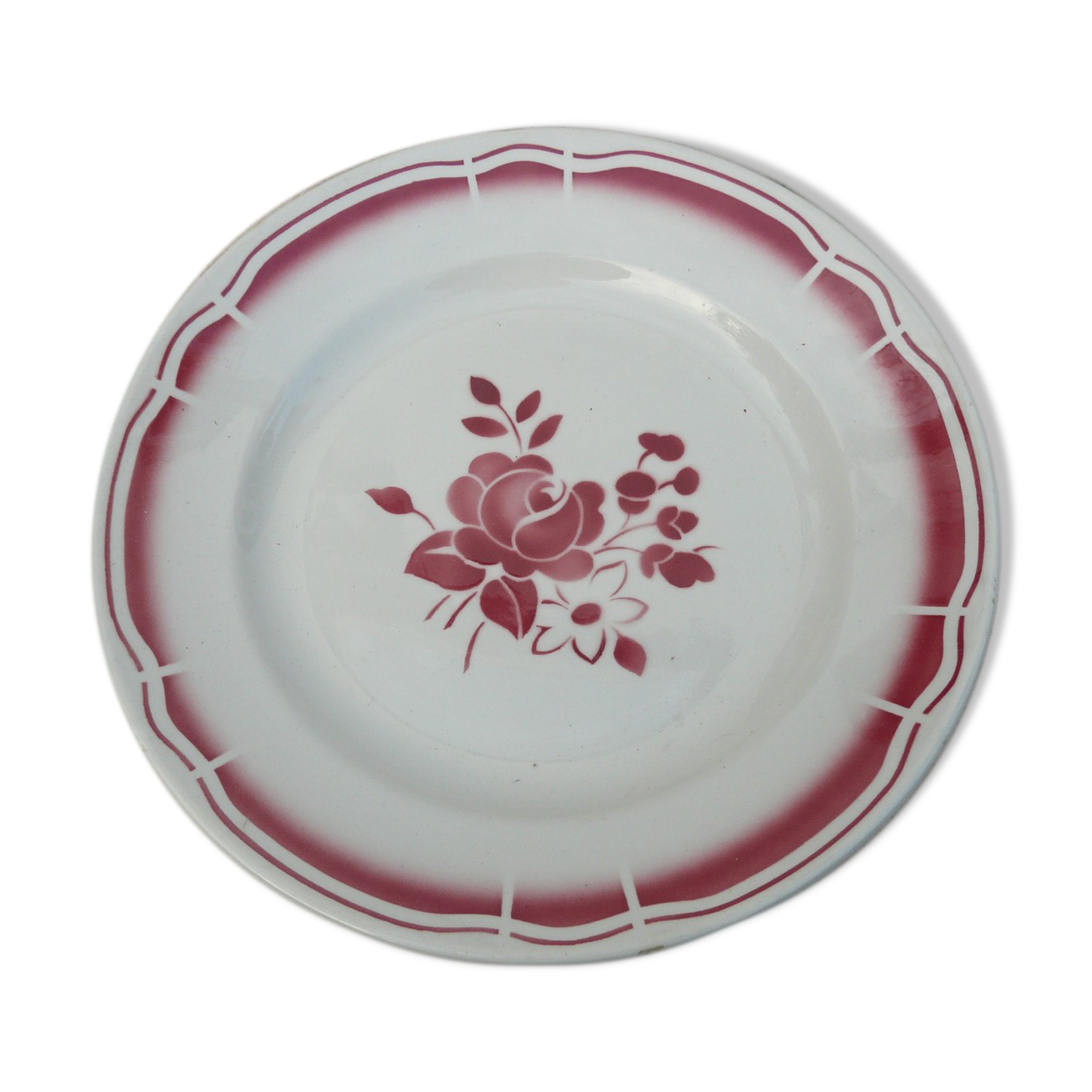 Plat de service art déco Badonviller fleurs rouge