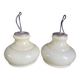 Pair of mid-century vintage opaline milk glass pendant lights