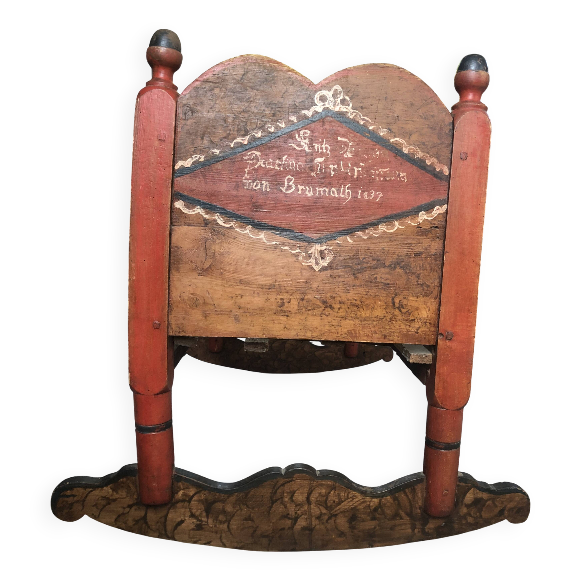 Berceau meuble polychrome alsacien de Brumath 19eme siècle 1837