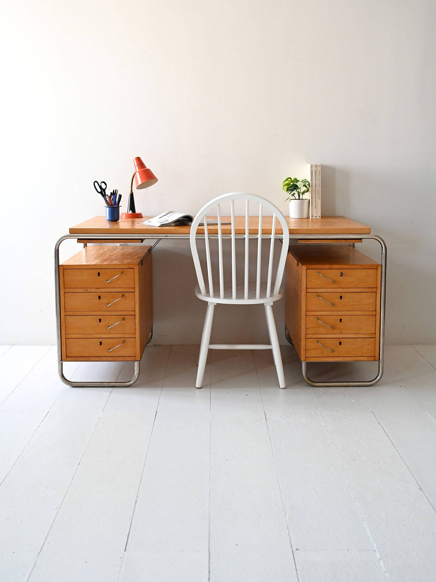 Bureau scandinave en bouleau et acier par Mücke & Melder, années 1930