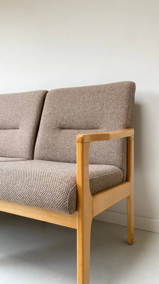 Vintage wooden seating area / sofa and 2 armchairs