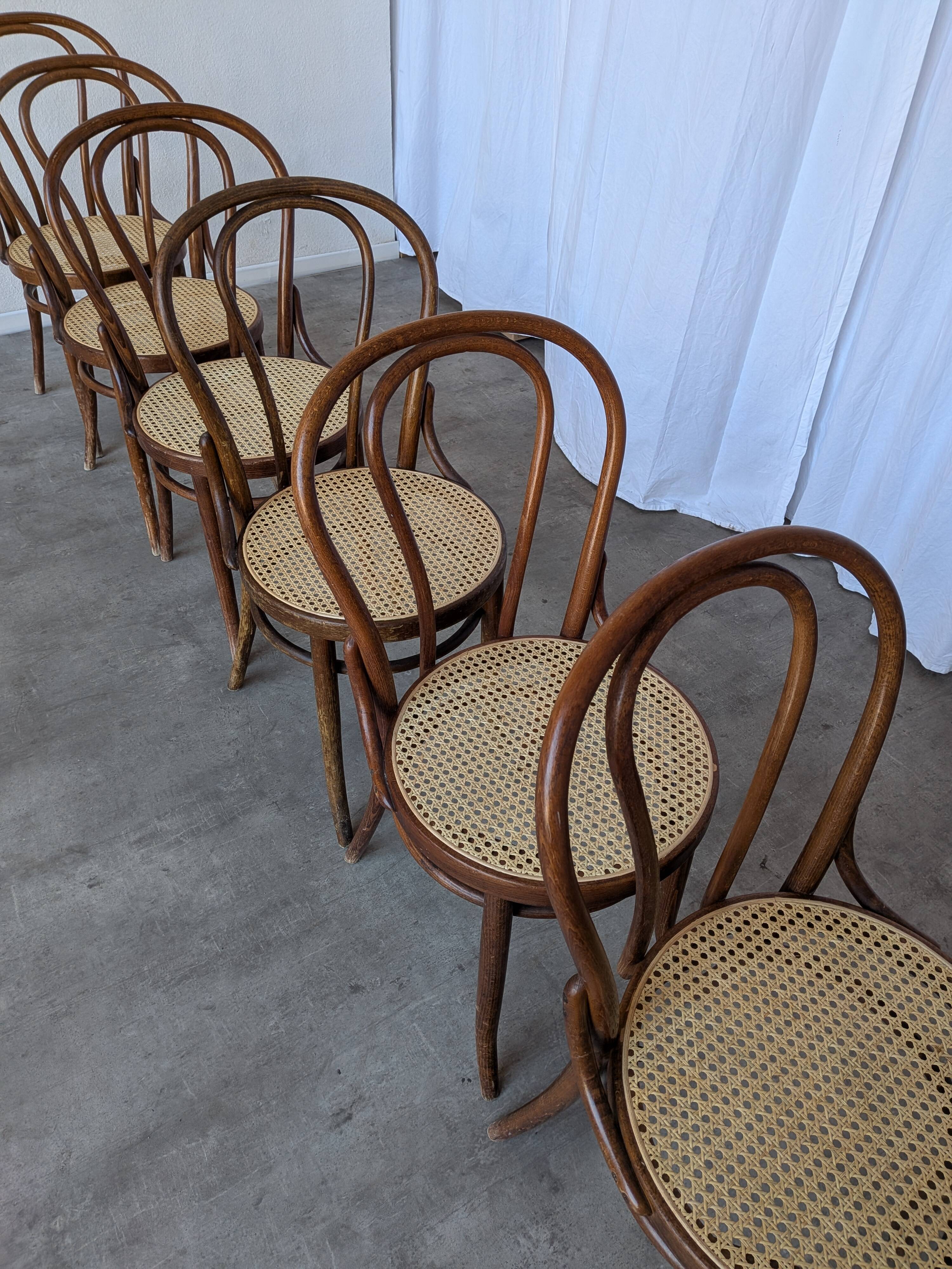 Set of 6 Bentwood Dining Chairs with Cane Seat / Bistro Thonet Style Chairs
