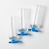 Set of 3 Vintage Blue-Footed Glasses / Mid-century Rare Tall Tumblers