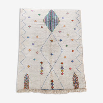 Moroccan Berber carpet azilal ecru with colored diamonds pastels 300x216cm