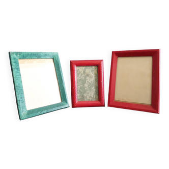 3 vintage crocodile effect photo frames