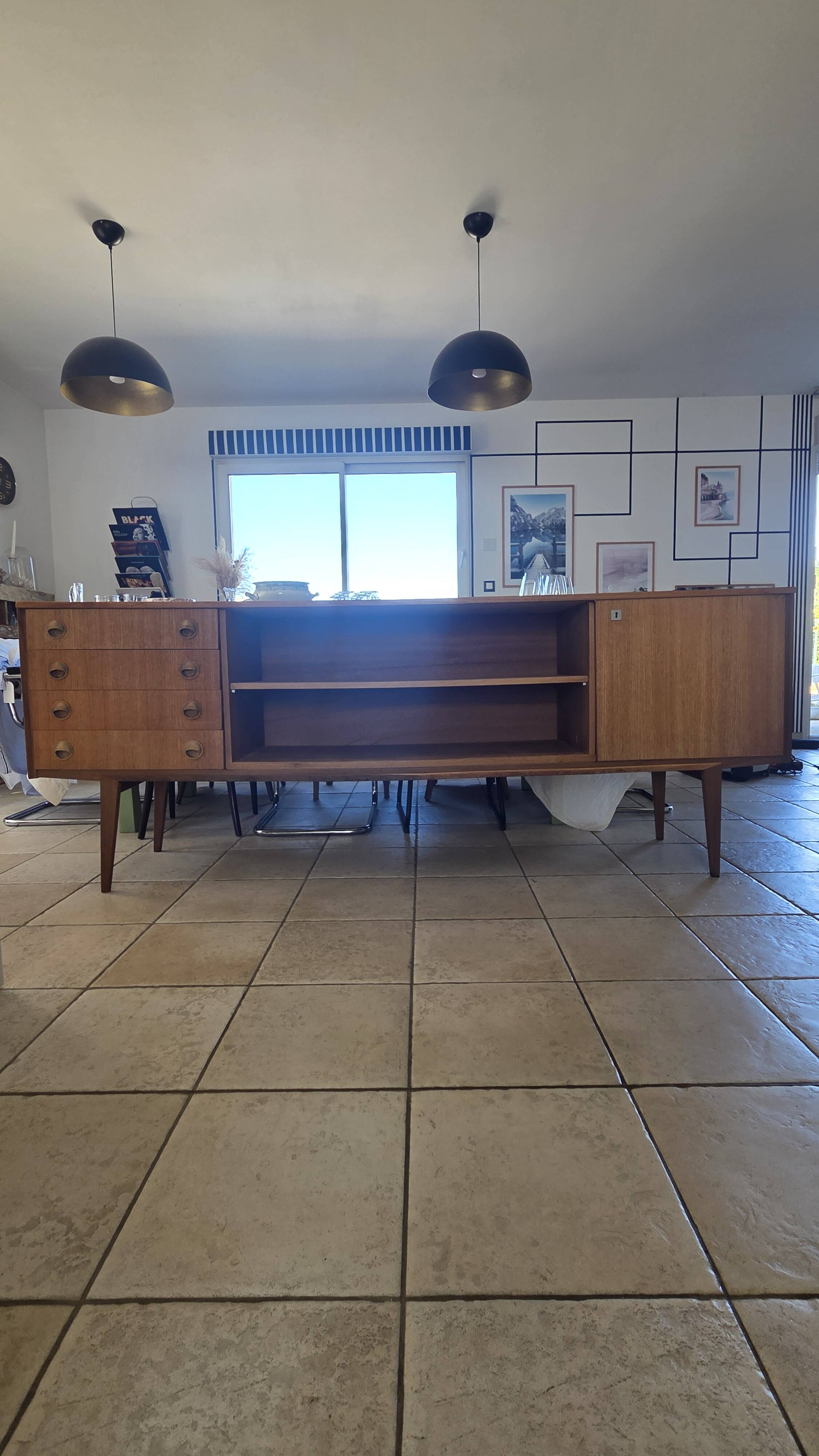 Large vintage teak sideboard 220 cm – 1960s/70s – Scandinavian design