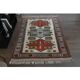 1960's Vintage Turkish Milas Handmade Wool Cotton Red Blue Area Rug 130x180