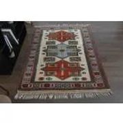 1960's Vintage Turkish Milas Handmade Wool Cotton Area Rug 130x180
