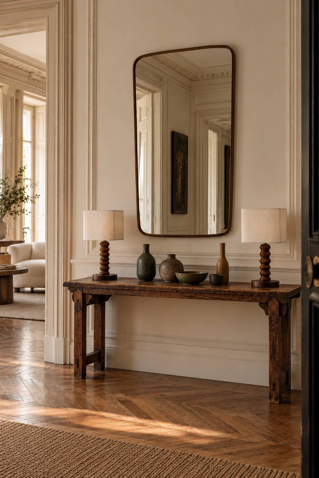 Pair of French Art Deco Wooden Table Lamps Attributed to Charles Dudouyt