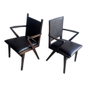 Paire de fauteuils sculpturaux - bois marron