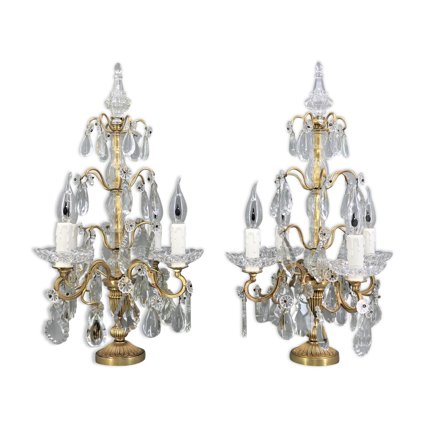 Pair girandoles chandelier bronze & crystal louis XV style