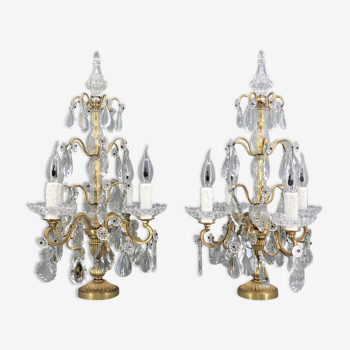 Pair girandoles chandelier bronze & crystal louis XV style