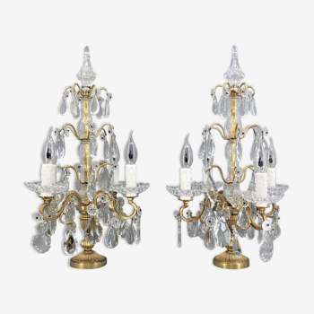 Paire girandoles chandelier bronze & cristal style Louis XV