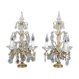 Pair girandoles chandelier bronze & crystal louis XV style