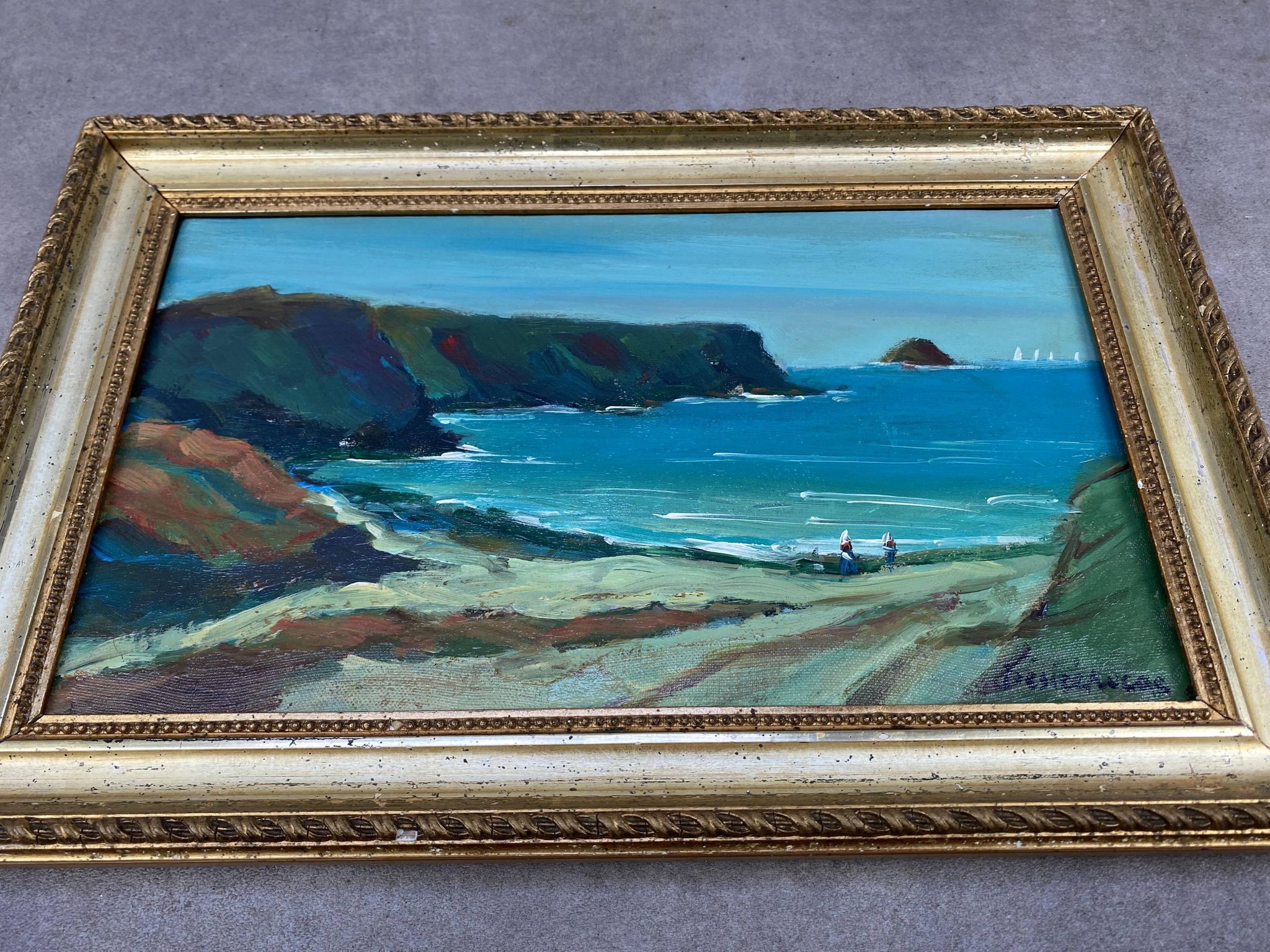 Marine painting by Désiré-Lucas, early 20th century, oil on canvas.