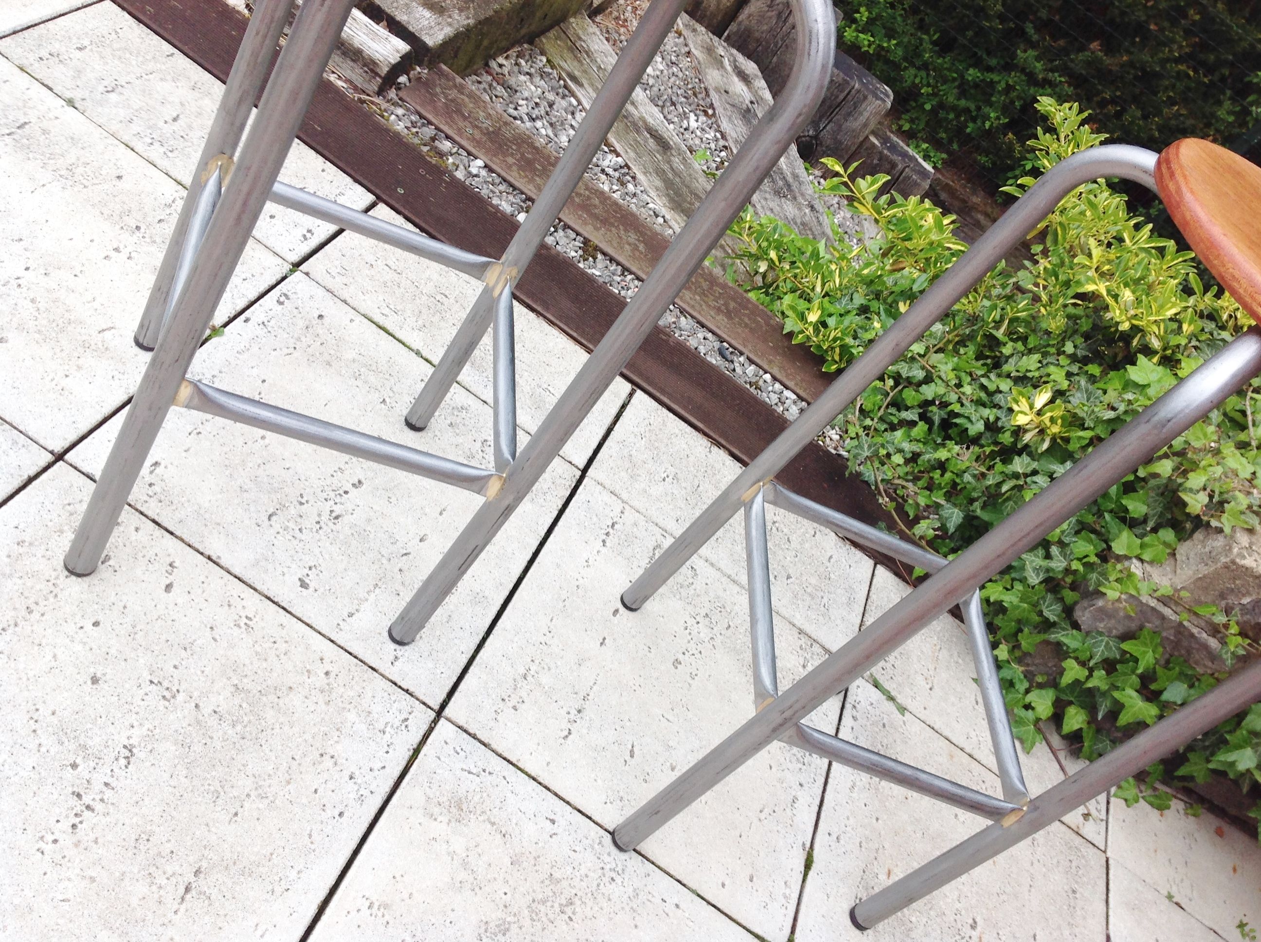 Pair of high wooden stools and metal industrial style 60/70