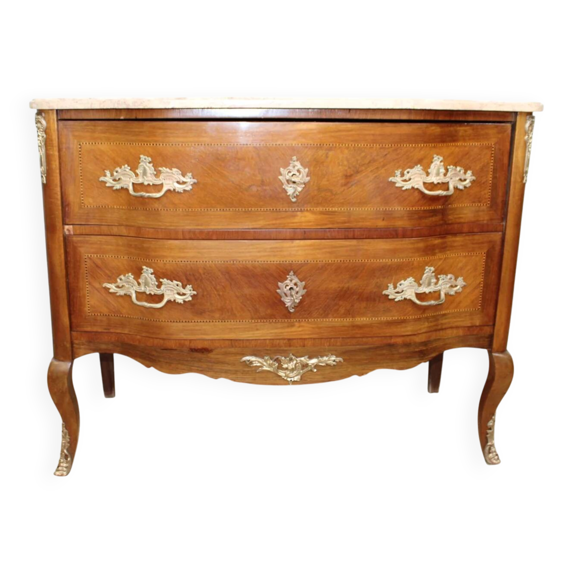 Commode sauteuse vintage scandinave en bois et marbre rose, années 1960