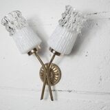 Pair of brass and glass wall lights 1960