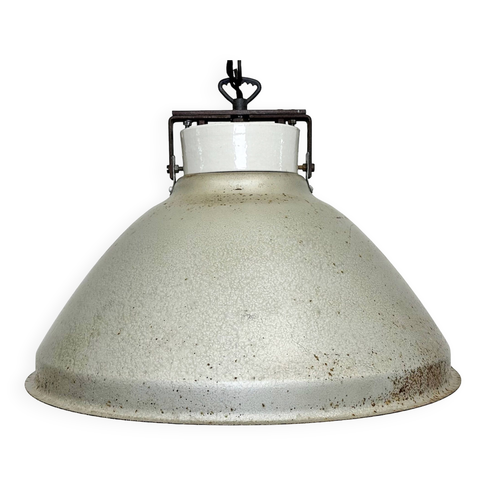 Grey metal industrial factory hanging lamp, 1960s