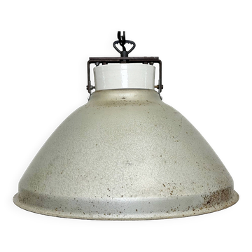 Grey metal industrial factory hanging lamp, 1960s