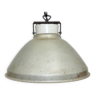 Grey metal industrial factory hanging lamp, 1960s