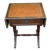 Petite table d'appoint à abattants style anglais plateau cuir & tiroir