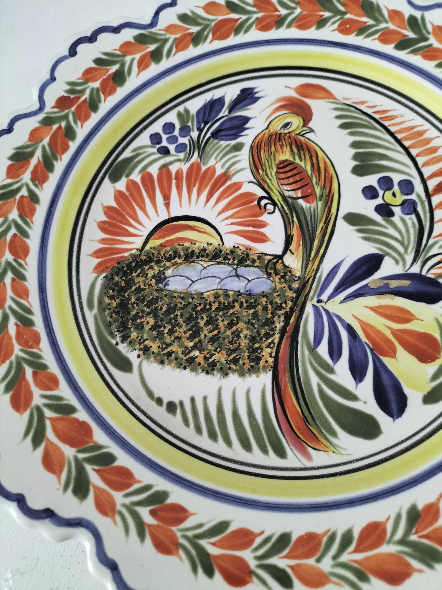 Henriot Quimper plate – pheasant motif – scalloped edge – F14 decoration
