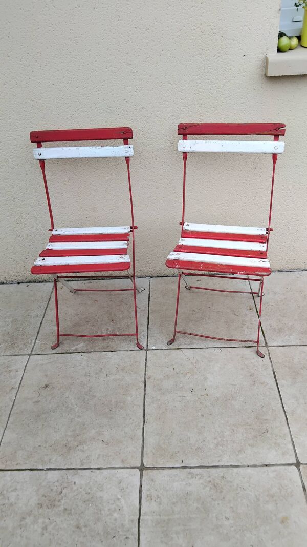 Paire chaises pliantes de jardin bistrot 1900 ancienne