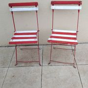 Pair of antique 1900s folding garden bistro chairs