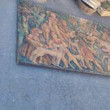 Burlap painted medieval hunting scene circa 1950 by André Pierre BOURBIOUX called "Boul"