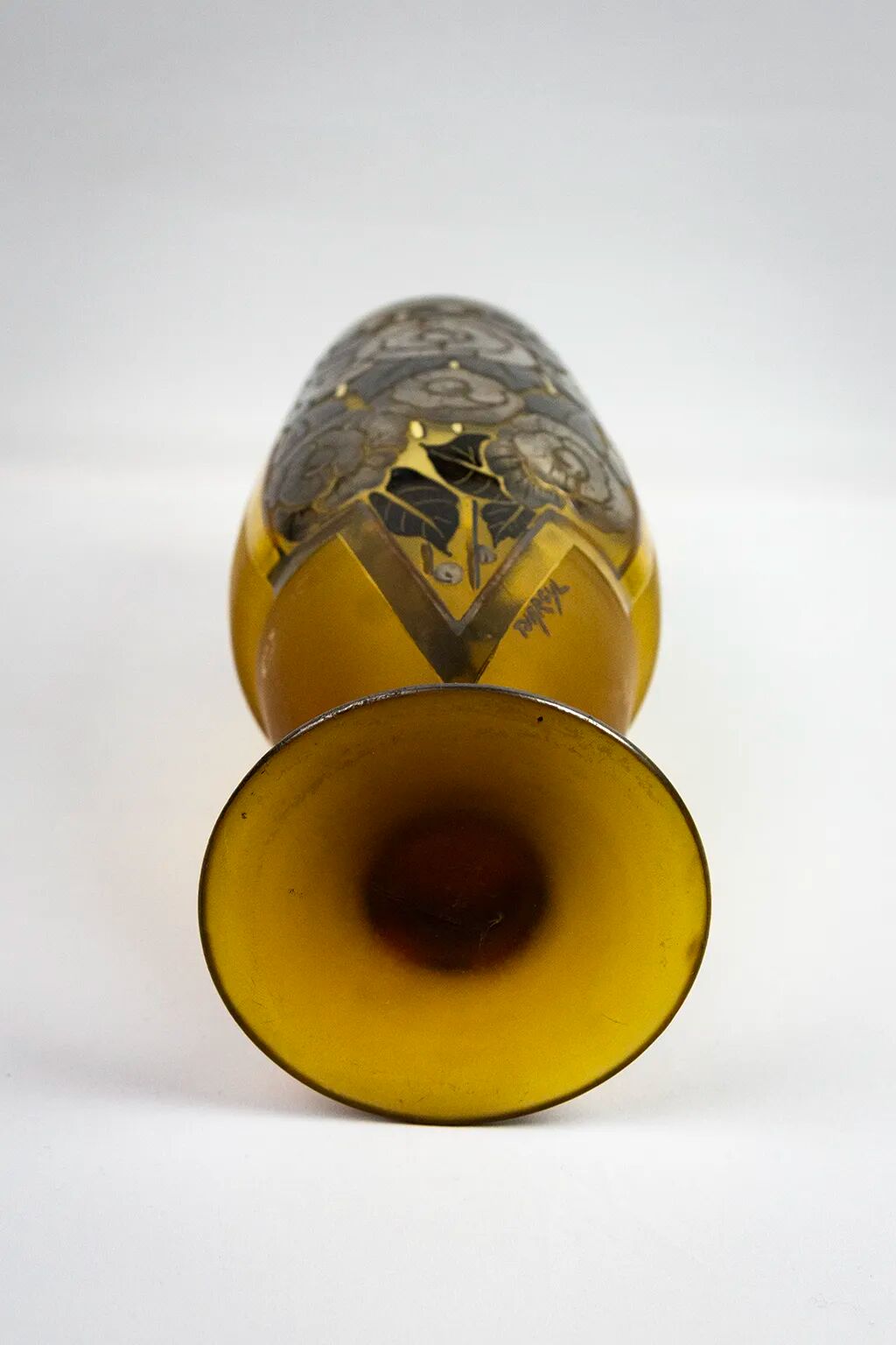 Art Deco vase in amber glass with acid-etched floral decoration – D'Argyl