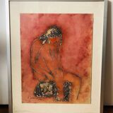 Lithograph: young woman coming out of the bath