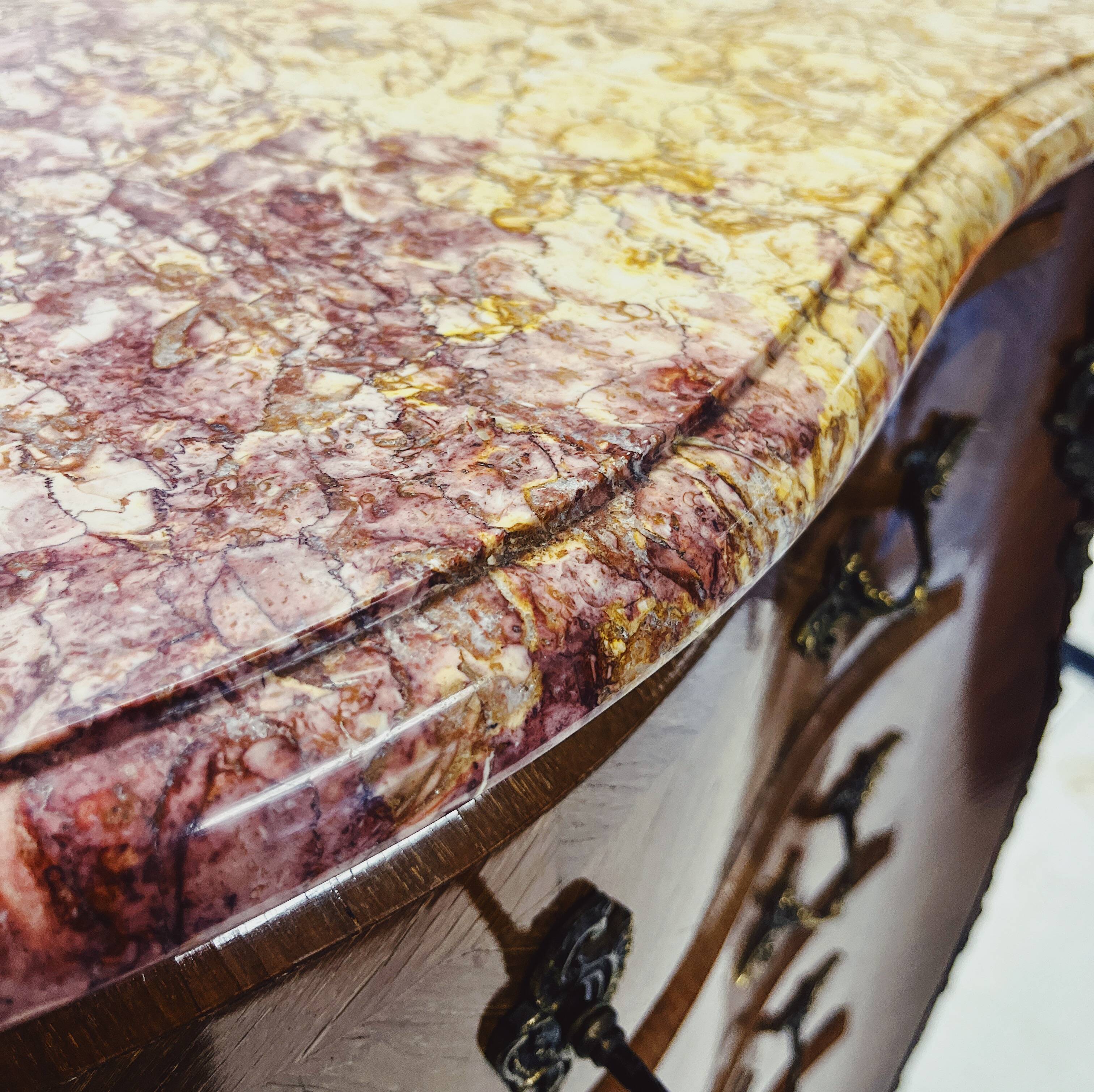 Elegant Louis XV Walnut Chest of Drawers with Marble Top