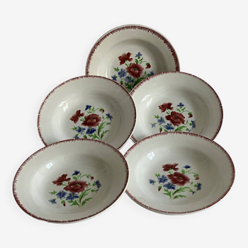 5 assiettes creuses prairial digoin - motifs clairs