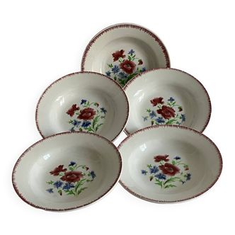 5 assiettes creuses prairial digoin - motifs clairs