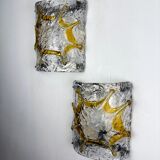Pair of Mazzega Murano wall lights, orange frosted textured glass, Italy, 1970s