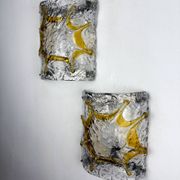 Pair of Mazzega Murano wall lights, orange frosted textured glass, Italy, 1970s