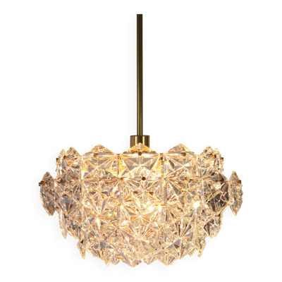 Lustre en laiton doré et verre cristal par Kinkeldey, Allemagne, années 1970
