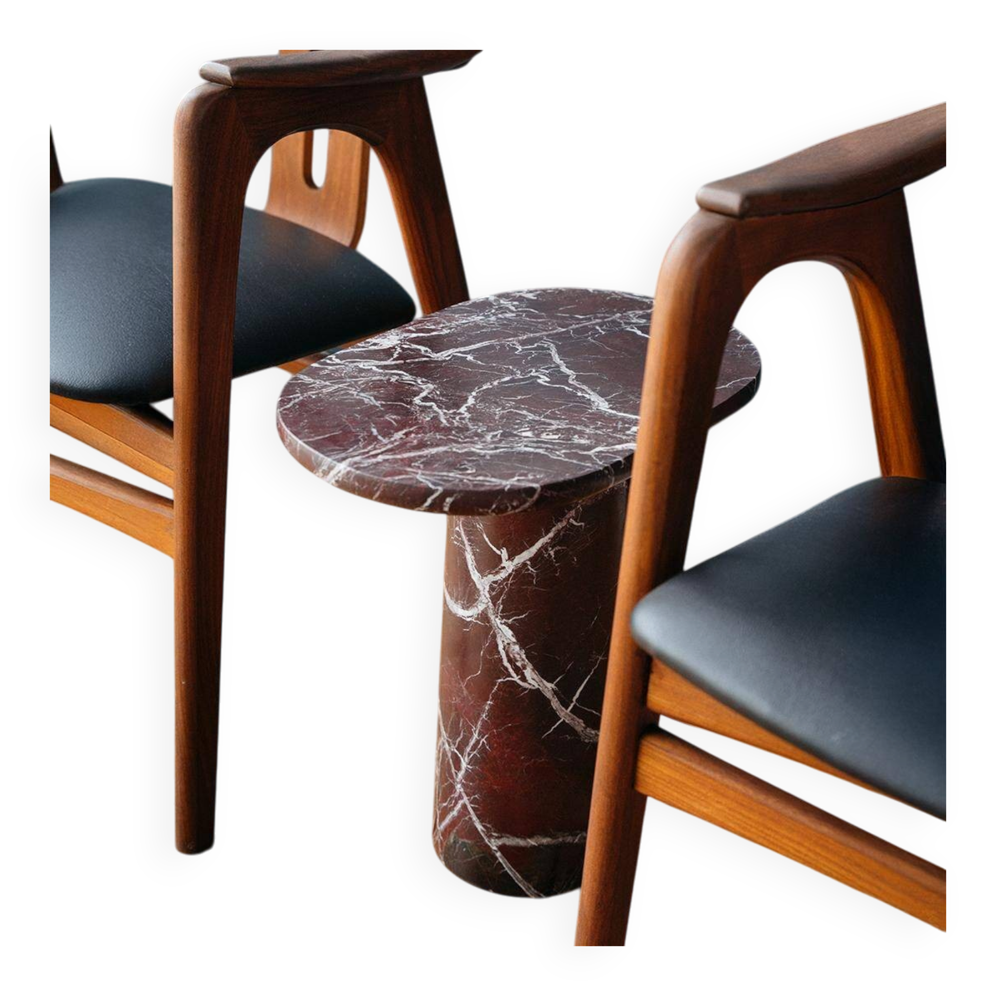 "Bold" side table in Rosso Levanto marble