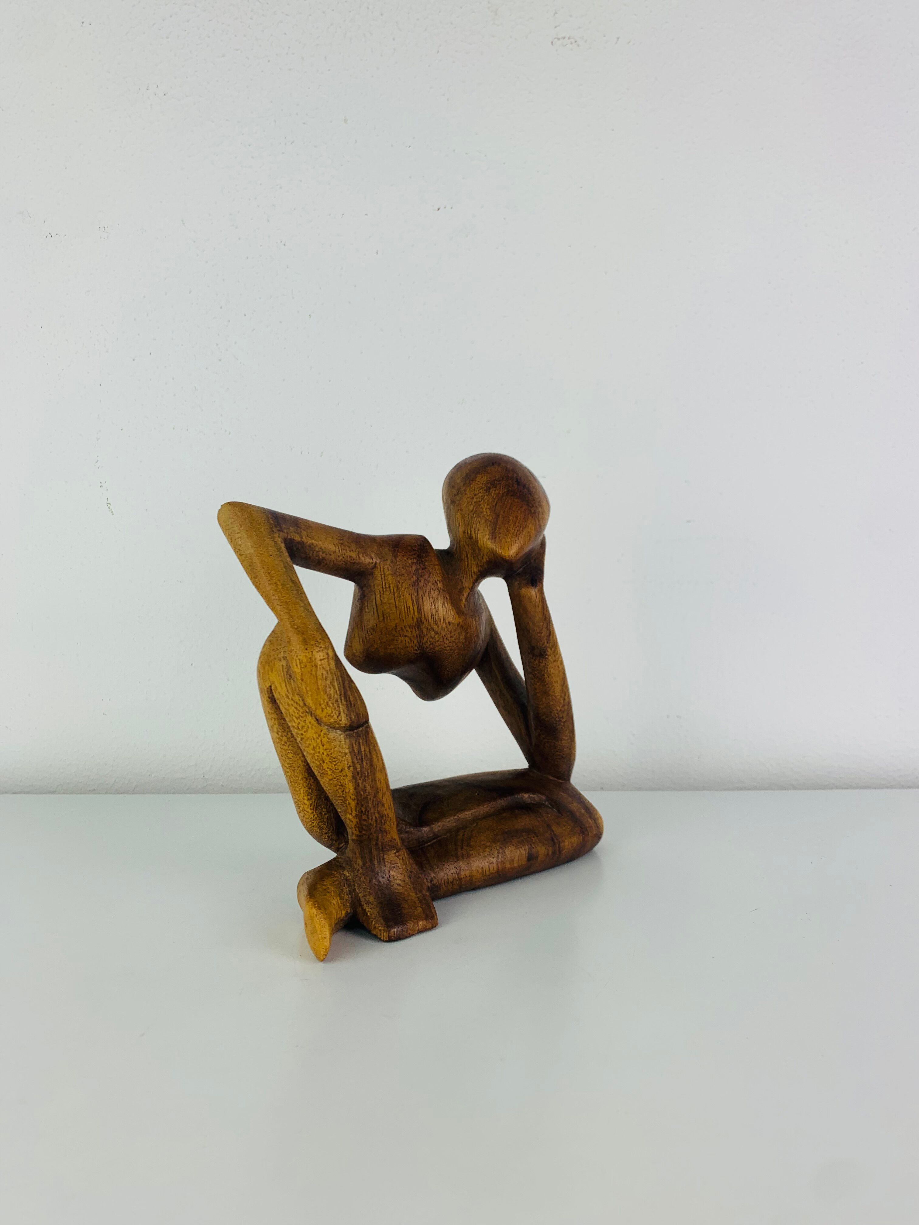 Sculpture thinker in teak, Scandinavian style