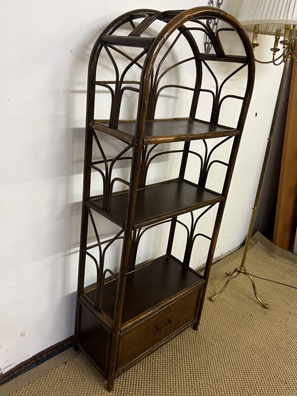 Etagère bibliothèque vintage en rotin et bambou