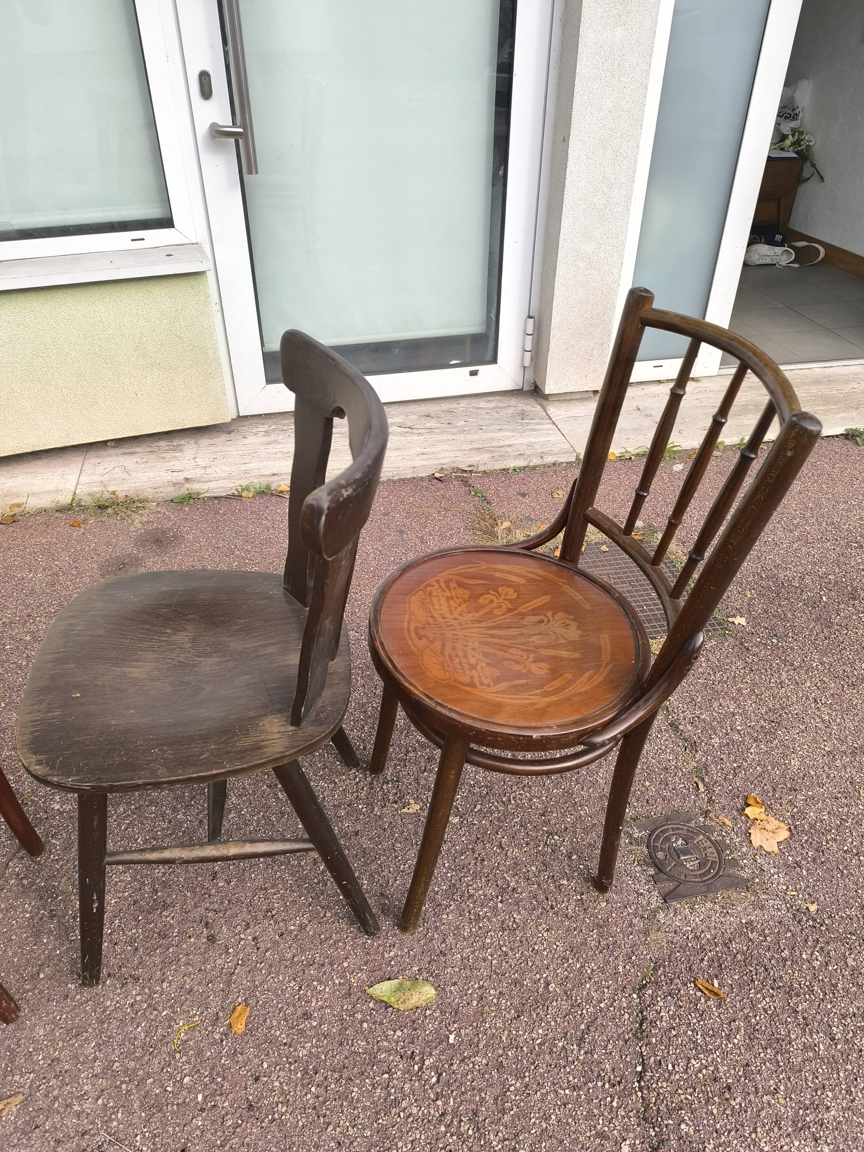 set of 6 mismatched vintage wooden bistro chairs