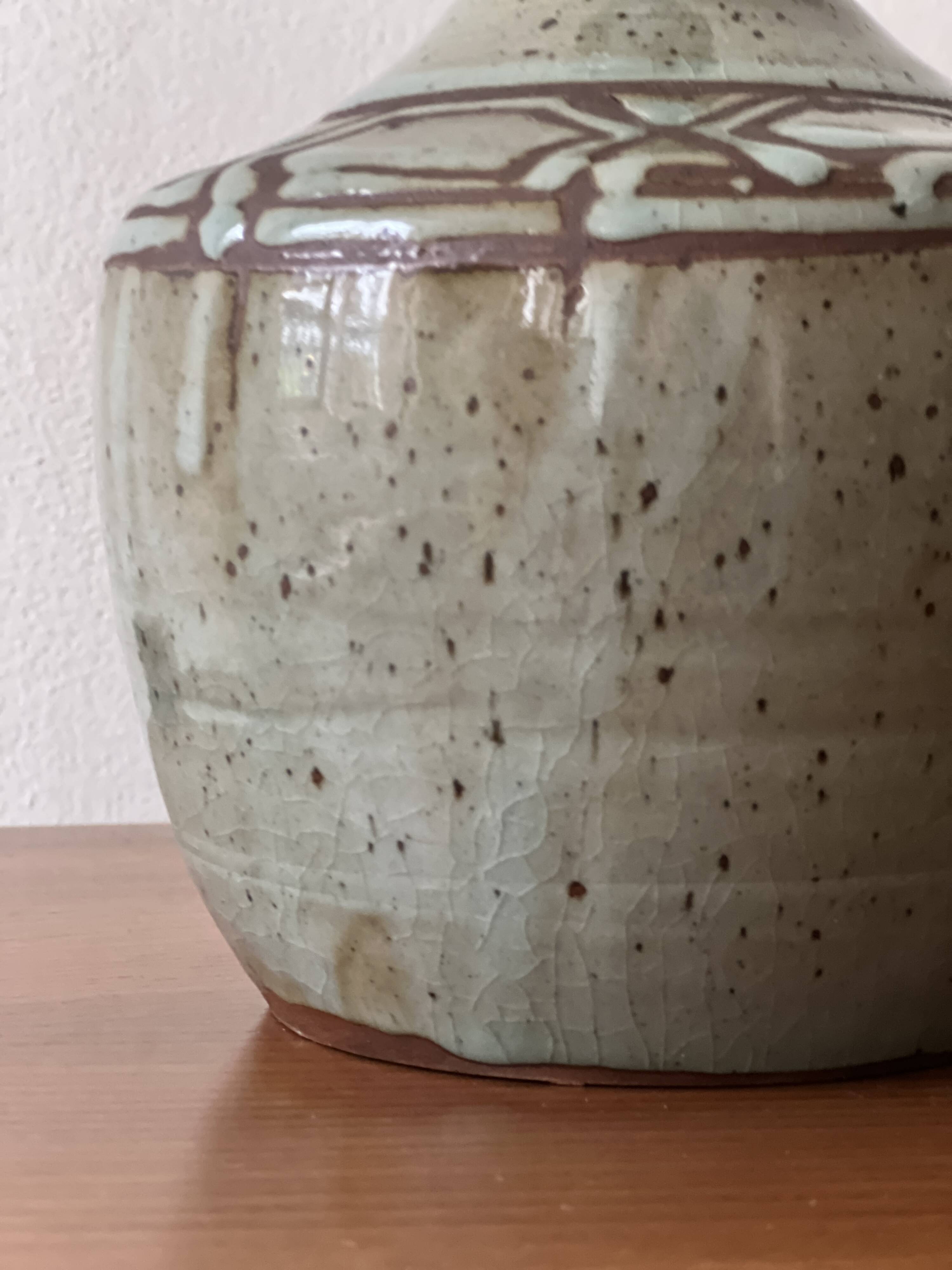 Signed glazed ceramic lamp base, circa 1950