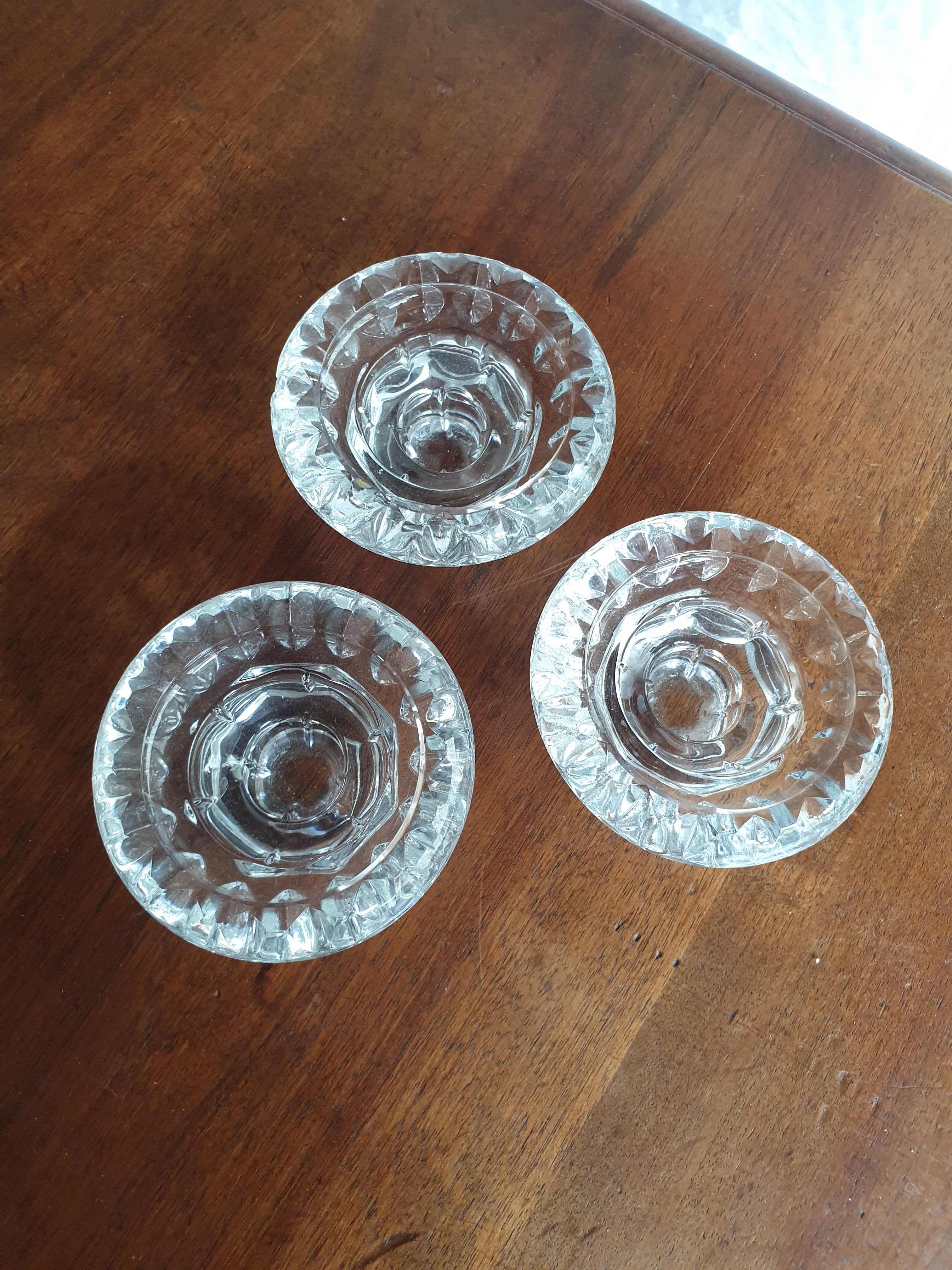 Set of 3 glass candlesticks