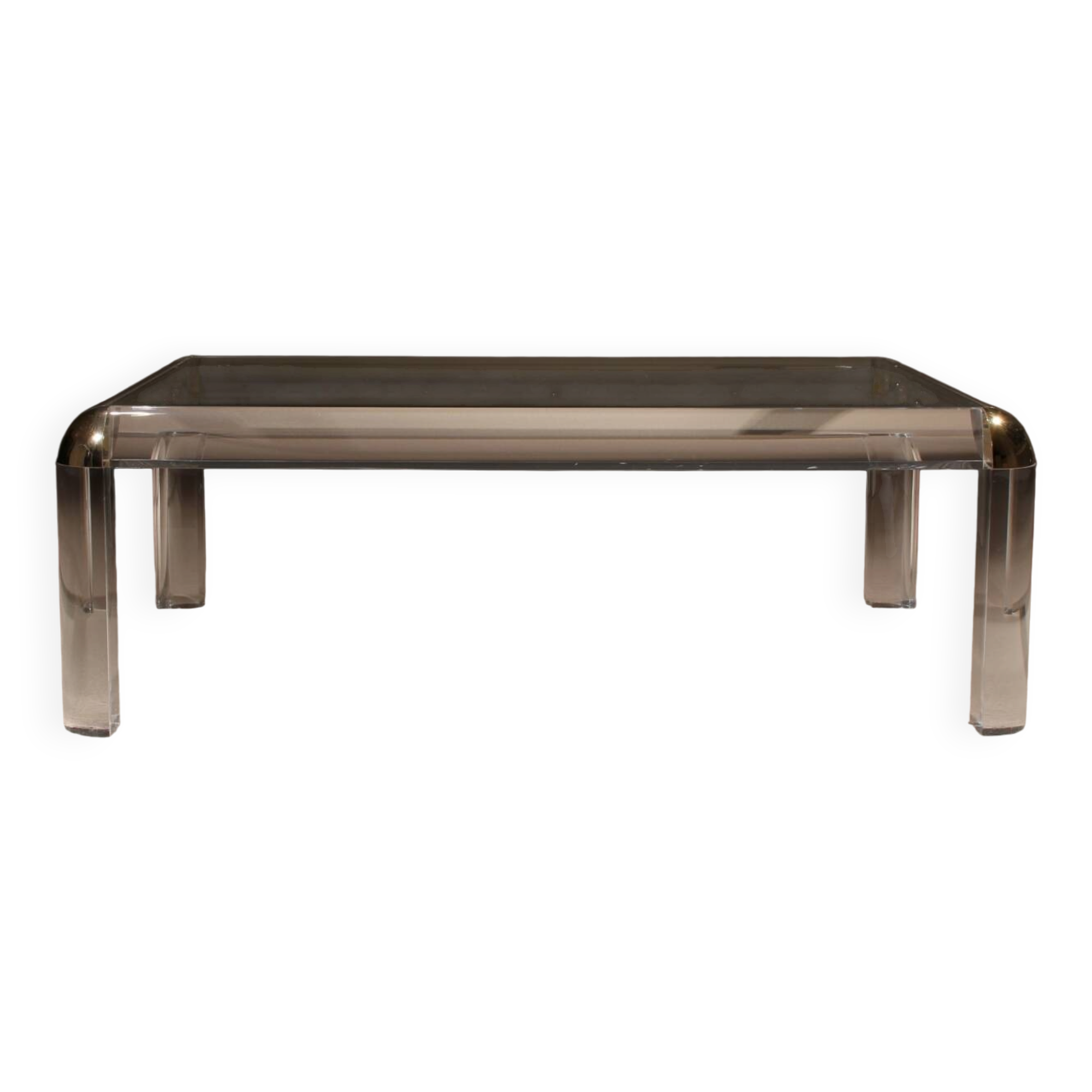 Rectangular Lucite & Brass Coffee Table | Europe 1970s